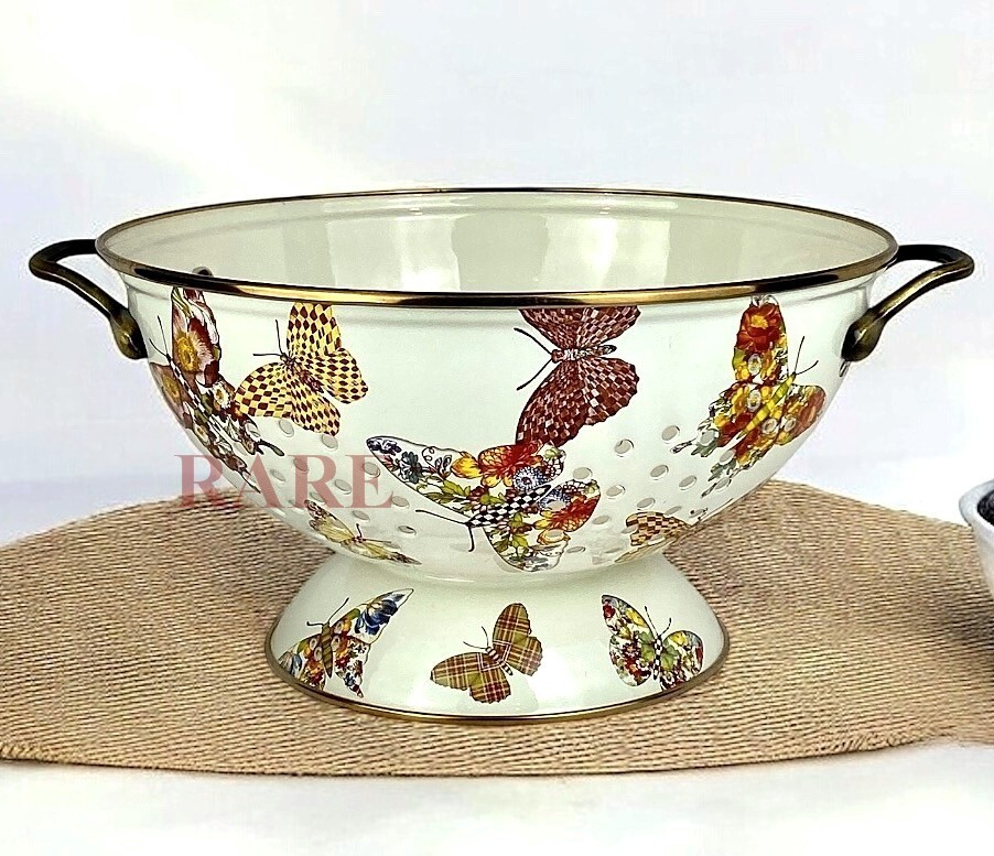 MacKenzie-Childs Butterfly Garden Large Colander White New No Box