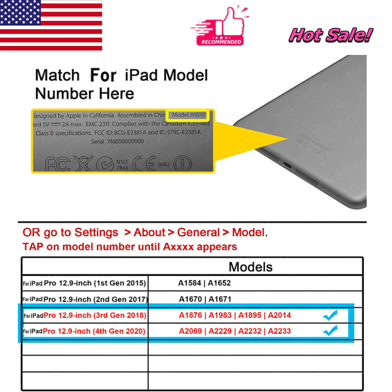 12.9" LCD Screen Replacement for iPad Pro 12.9 3rd Gen A1983 Display Assembly