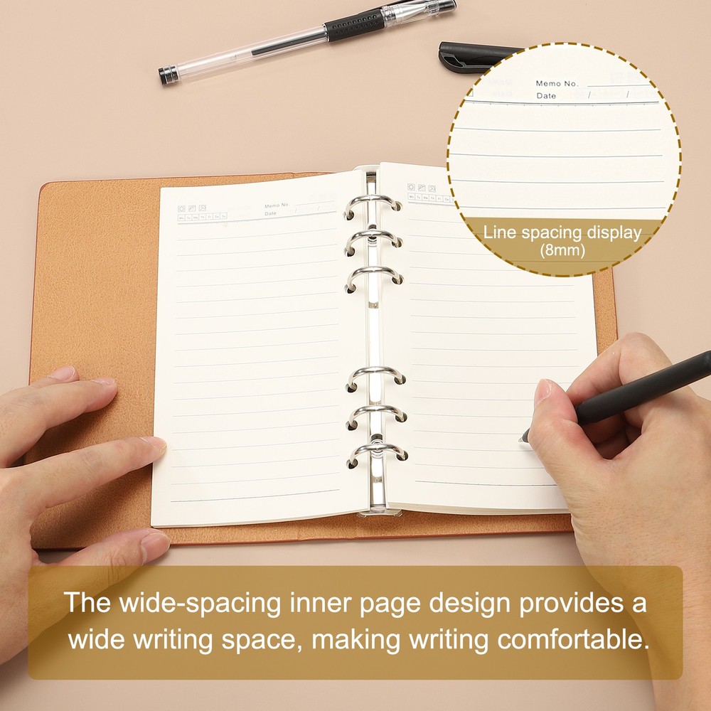 A6 Refillable Leather Notebook, 6 Ring Hardcover Binder Notebook, Blue
