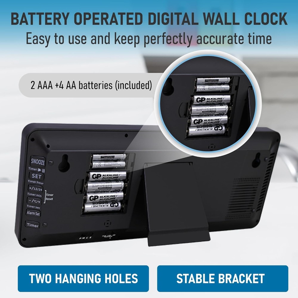 Atomic Clock with Backlight 14 2 Large Digital Wall Clock Battery...