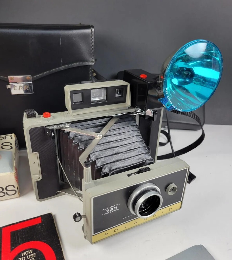 Polaroid Automatic 335 Land Camera W/ Case, Flash & Extras VINTAGE CLEAN!