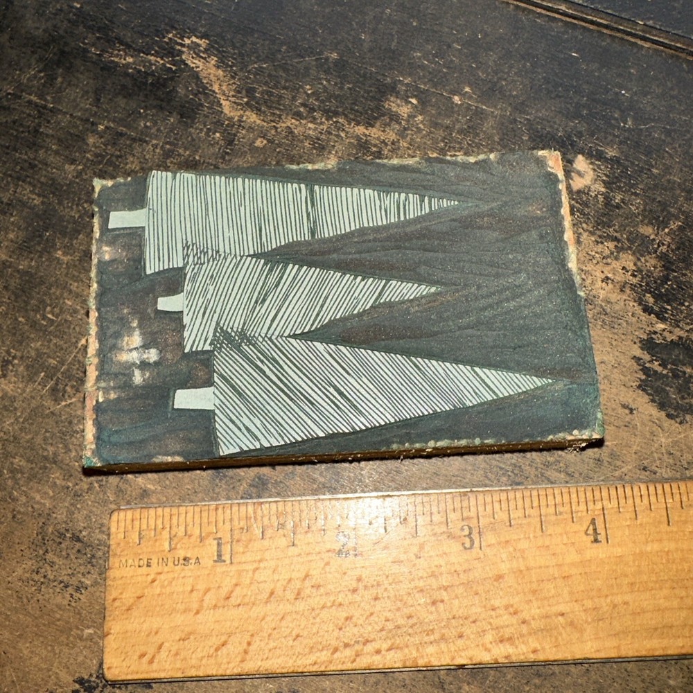 Printing Block “ 3 Evergreen Trees “ Handcarved