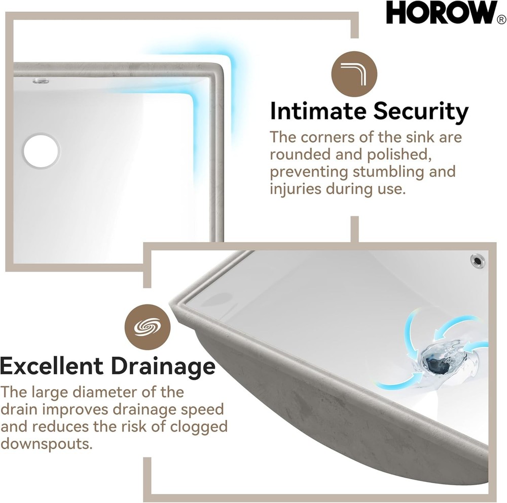 21.6" x15.7" White Ceramic Rectangle Undermount Bathroom Sink with Overflow