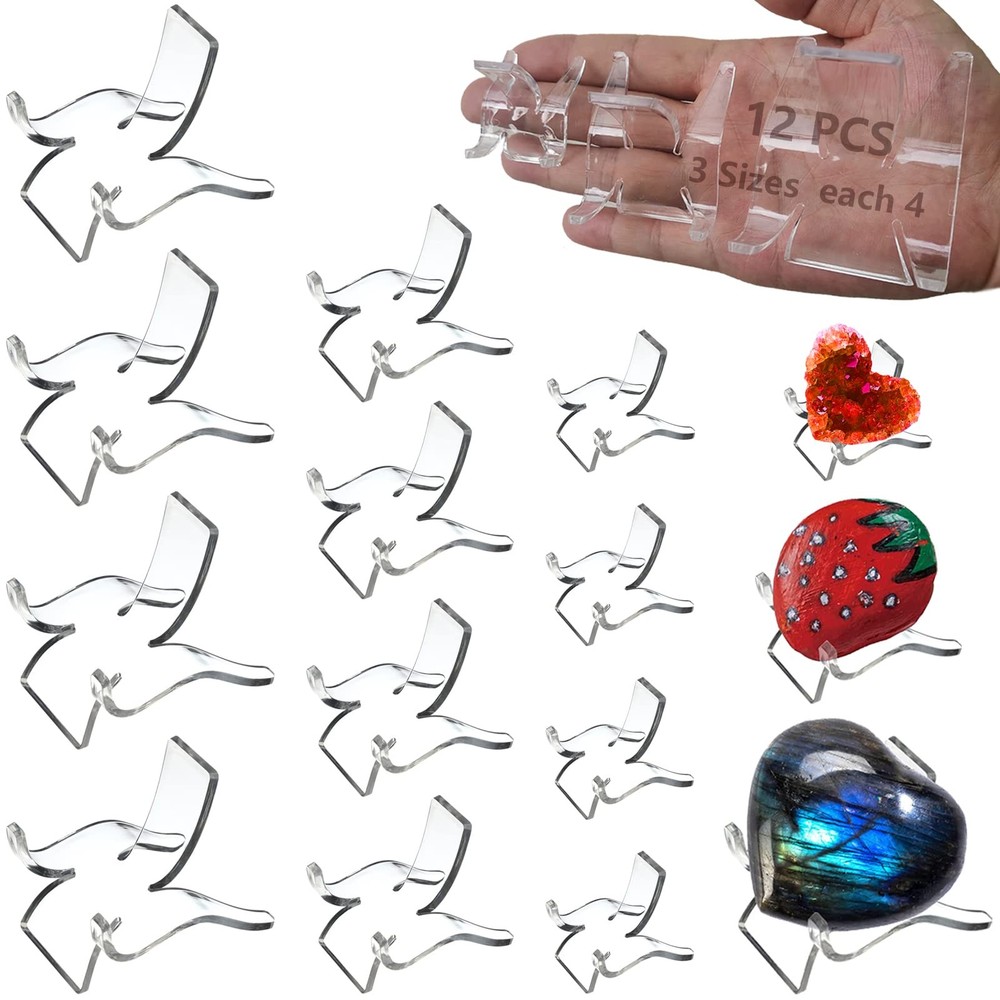 12 PCS Rock Display Stand Mini 12 ( 4* large+4* medium+4* small ), clear