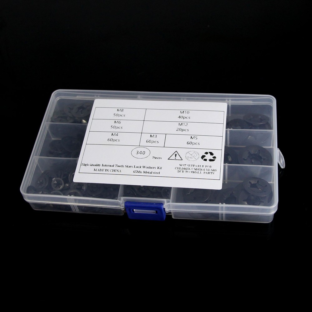 340pcs Internal Tooth Star Lock Spring Quick Washer Push On Speed Nut Assortment