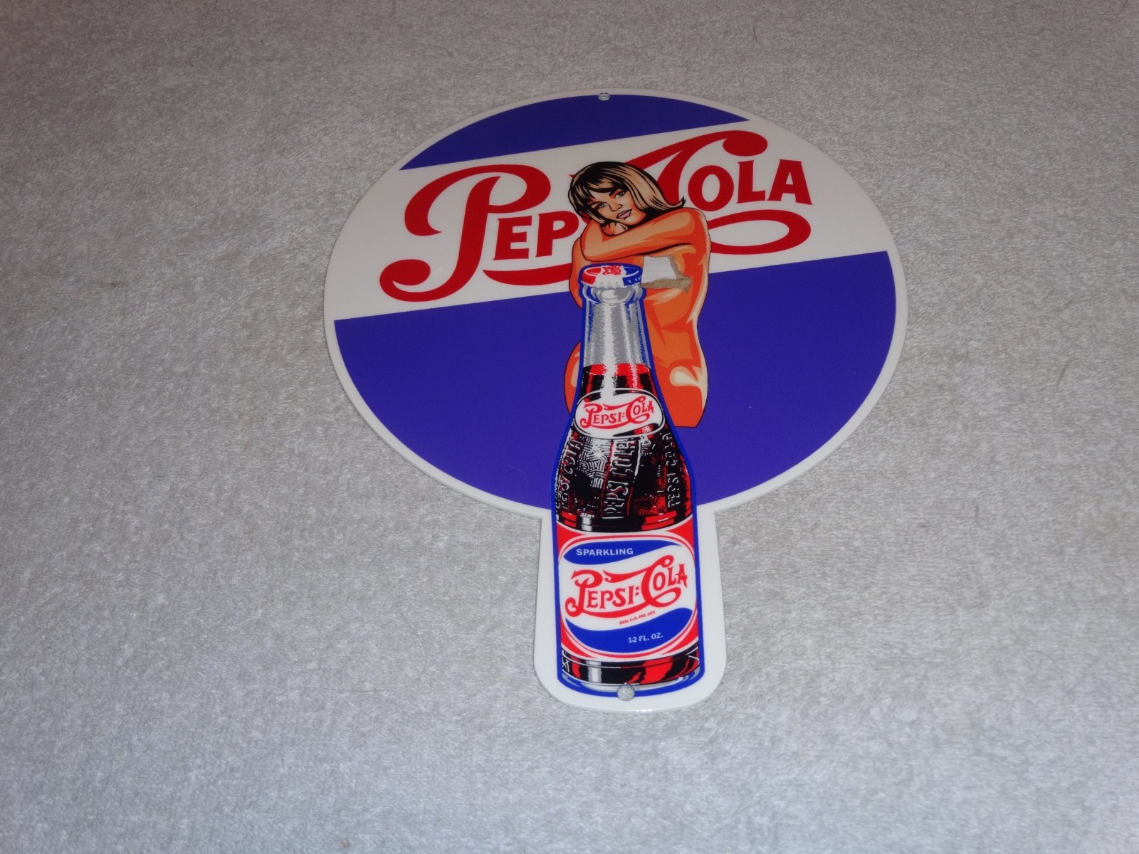 VINTAGE SPARKLING PEPSI COLA SODA BOTTLE &👩 WOMAN 12" METAL GASOLINE & OIL SIGN