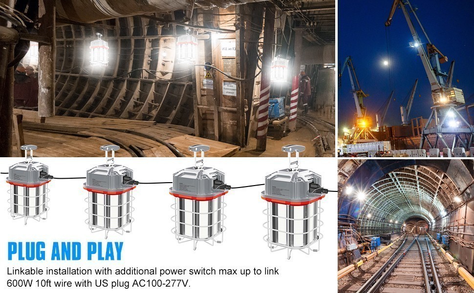Industrial 80W LED Temporary Work Light 12000LM Linkable Constructions Work Lamp