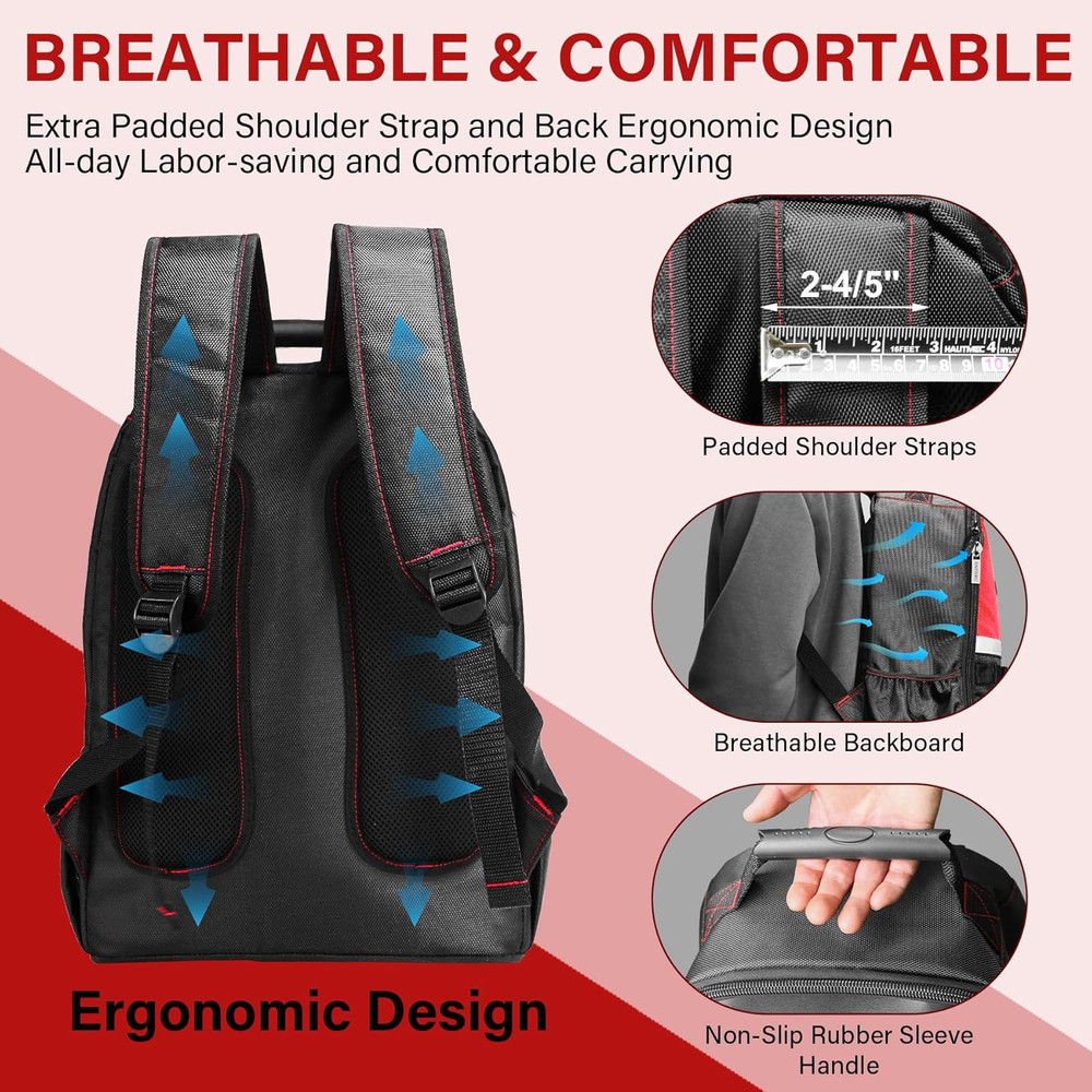 Durable Tool Backpack with Laptop Compartment & 11 Storage Pockets