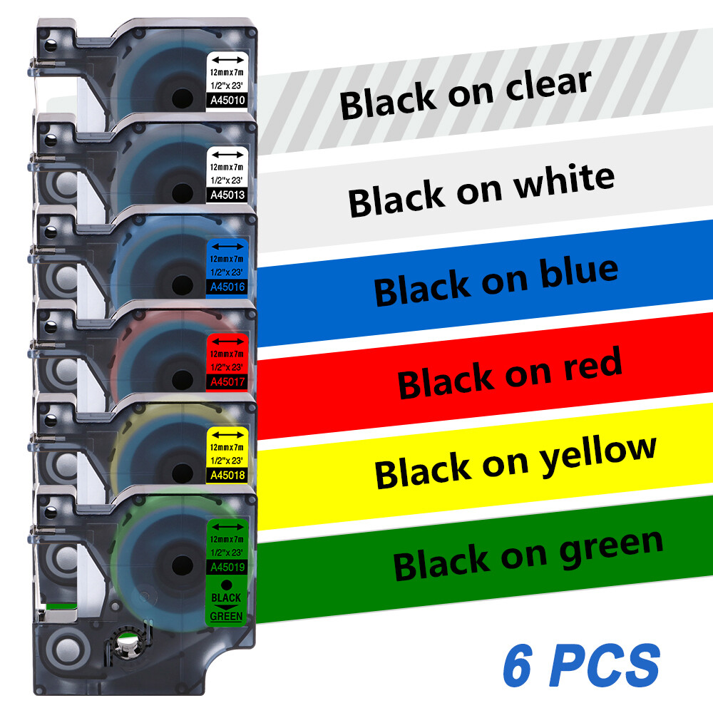 6PK Dymo D1 45013 45010 Label Tape for DYMO LabelManager 280 350 420P 450 Duo