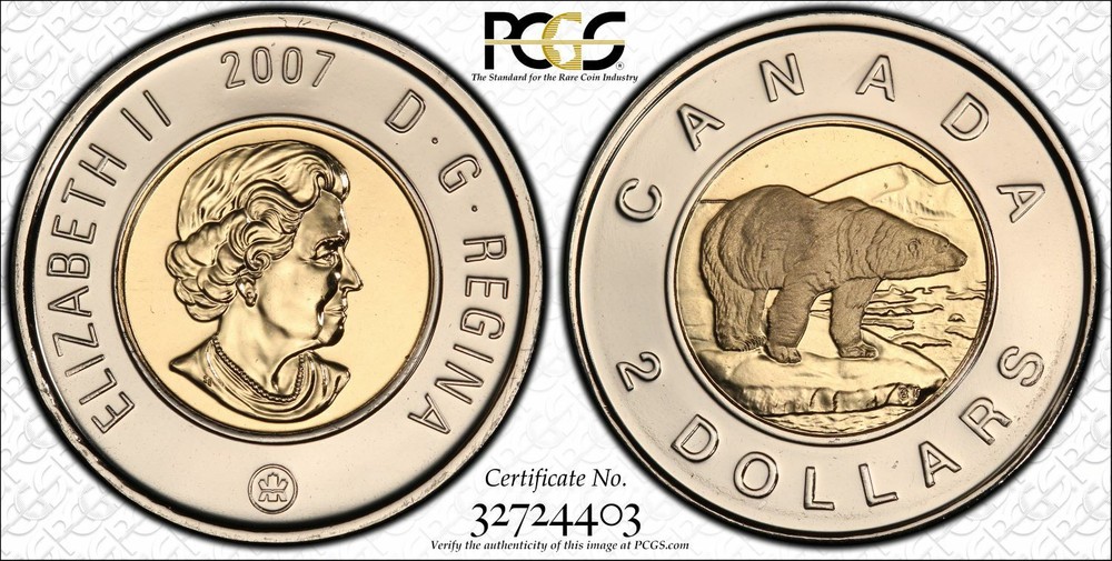 2007 $2 PCGS PL65 CANADA TOONIE PROOF HIGH GRADE