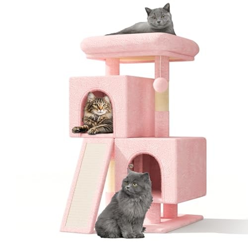 Small Cat Tree, Modern 34 Inch Cute Cat Tree Tower with Scratching Post 2 Pink