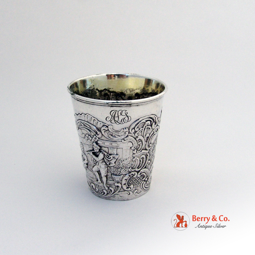 Continental Silver Beaker Happy Village People Repousse