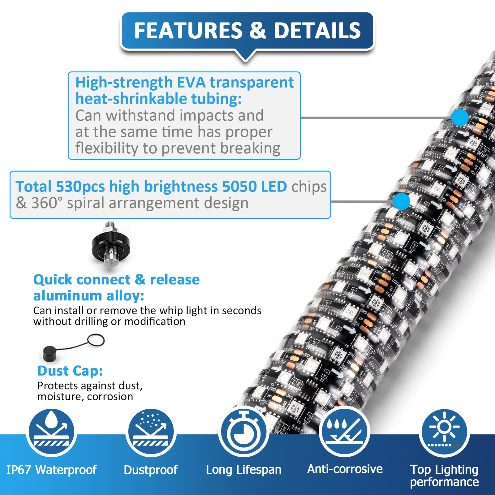 Pair 2FT Fat RGB LED Spiral Whip Light Mounts Kit For Can Am Maverick R/R Max