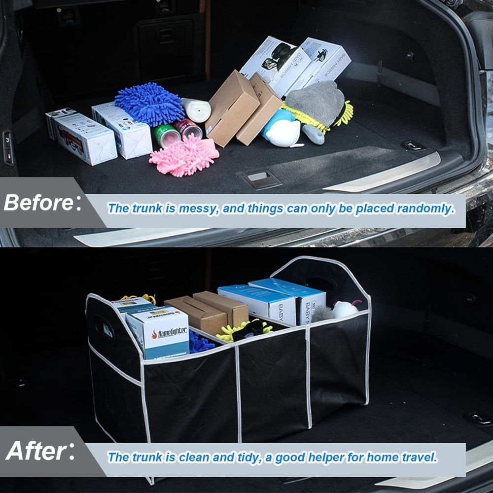 Car Trunk Organizer, Portable Foldable Waterproof Auto Storage Small, Black