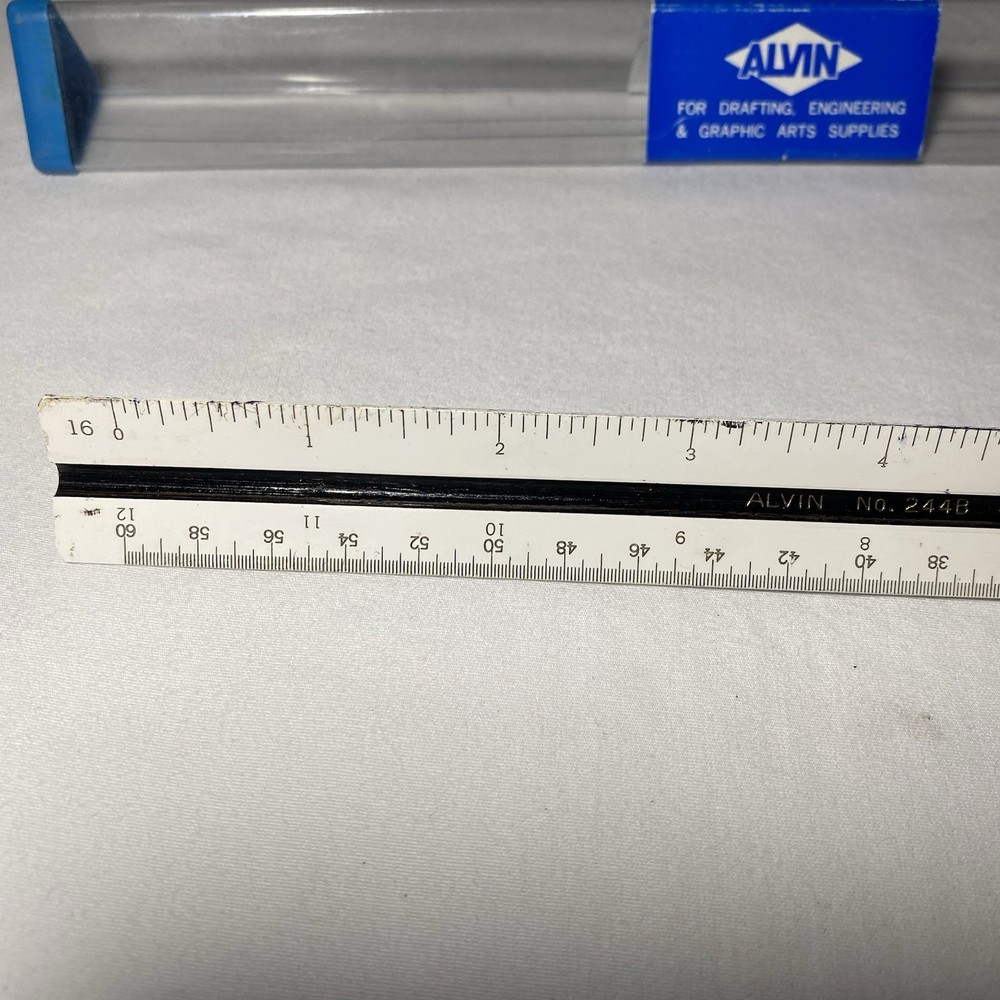 Alvin 244B Drafting Engineer Scale 12” Triangular Ruler W/Case Bamboo Japan Used