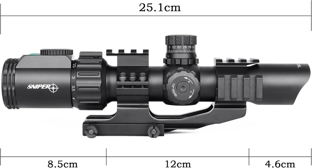 Sniper Rifle Scope 1-4X28 LPVO Scope with Laser Sight Red Dot Flashlight Combo