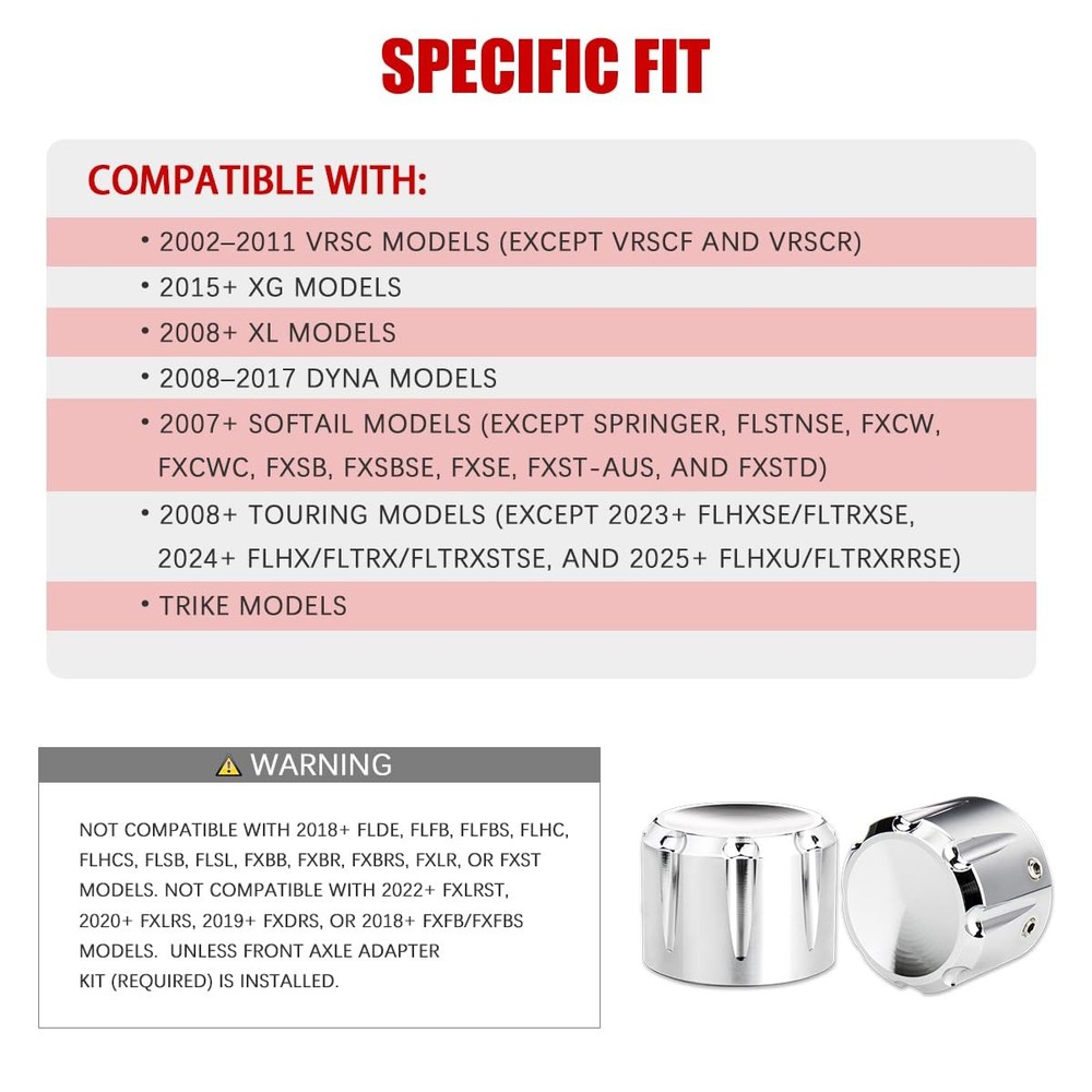 Front Axle Nut Covers CNC Black Chrome Caps Compatible with Harley C-Chrome
