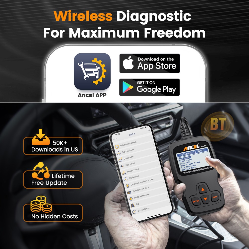 ANCEL AD310 BT Bluetooth OBD2 Scanner for iOS Android Engine Check I/M Readnes