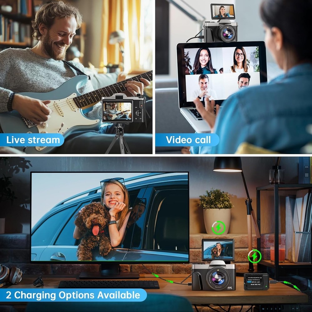 Digital Camera with WiFi, 4K 64MP Autofocus Vlogging Camera for YouTube with SD