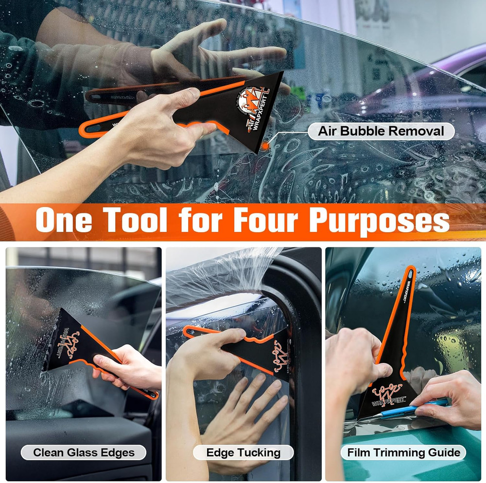 Window Tint Squeegee, Triangle Contour Tint Squeegee, Long Handle Scraper Tool f