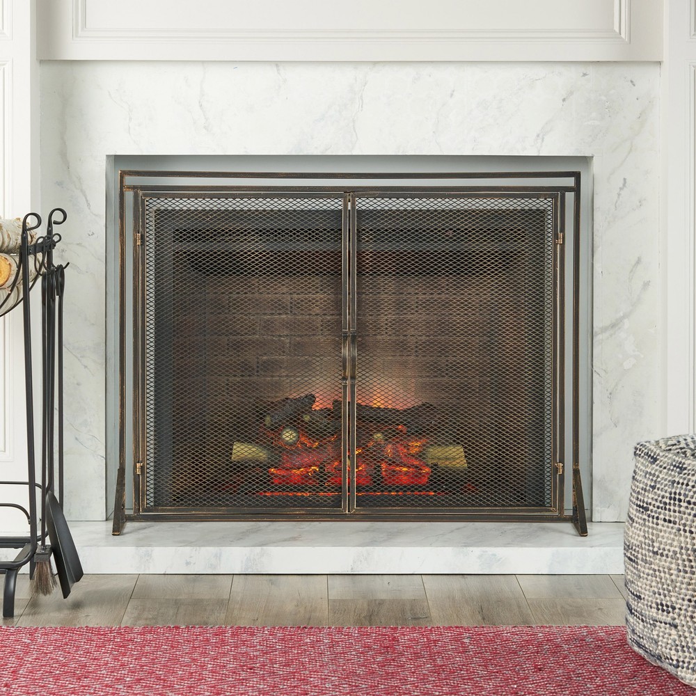 Modern Matte Black Fireplace Screen 40 Inch Iron, 2 Magnetic Doors Single Panel