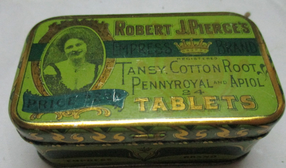 Tin Museum Empress Brand Robert J Pierce's Tablets Great graphics empty EUC