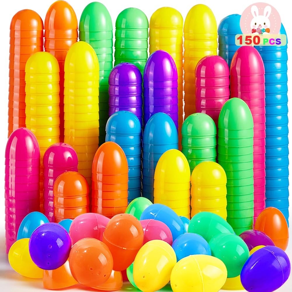150PCS Plastic Easter Eggs, 2.4" Empty Eggs Fillable, Colorful Bright Egg Bul...