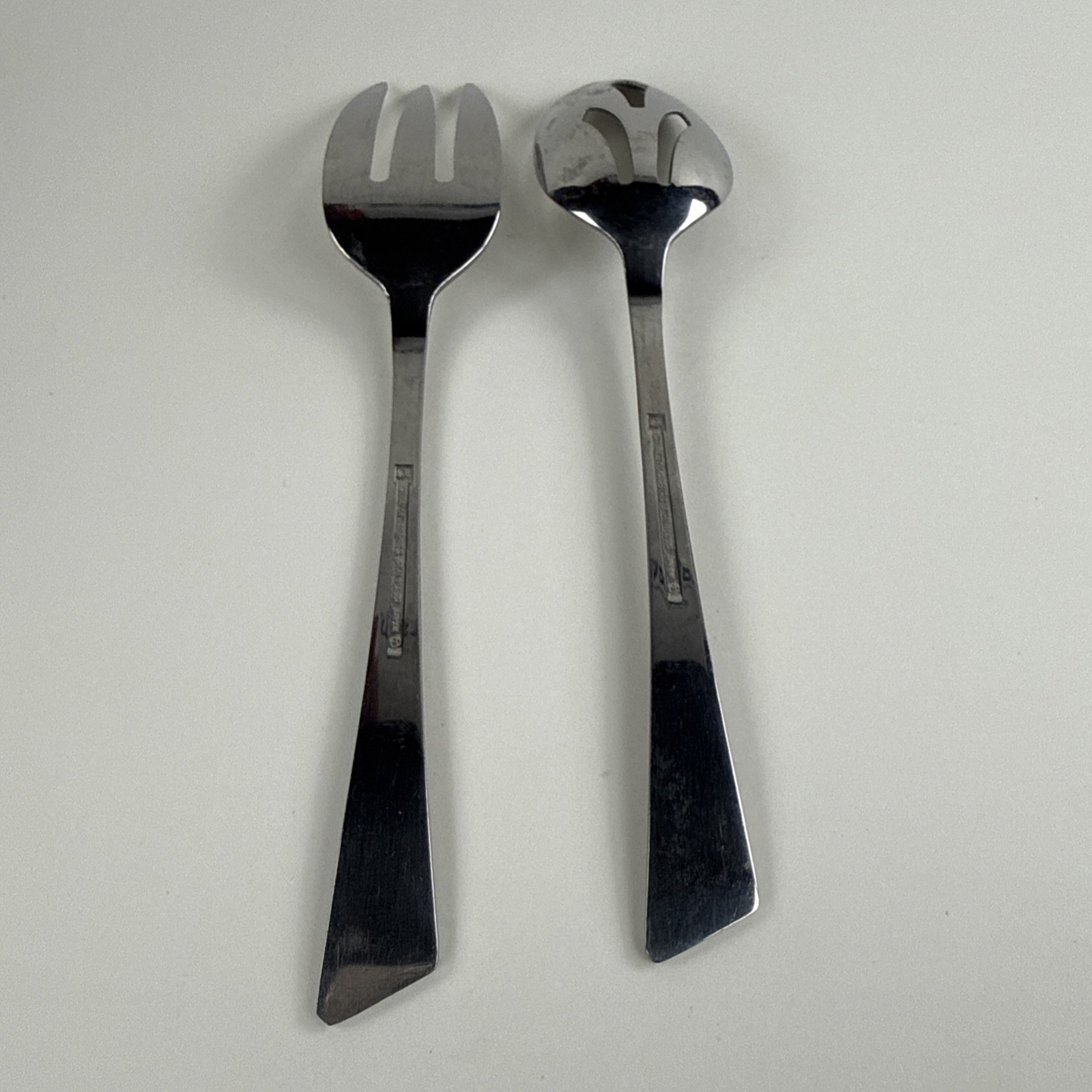 Vtg Stanley Roberts Japan Stainless Steel Serving Set MCM Pierced Spoon Fork 2pc
