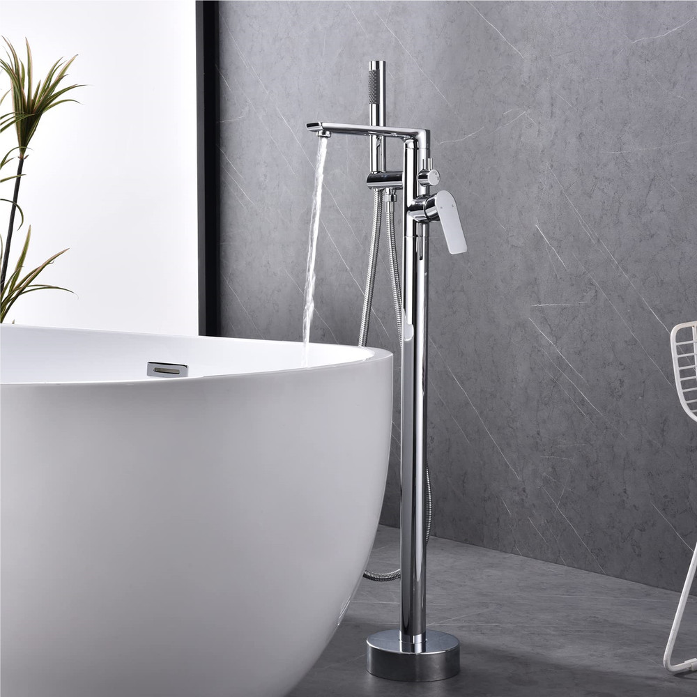 Floor Mount Bathtub Faucet 2 Function Solid Brass Chrome Finish Stable Base