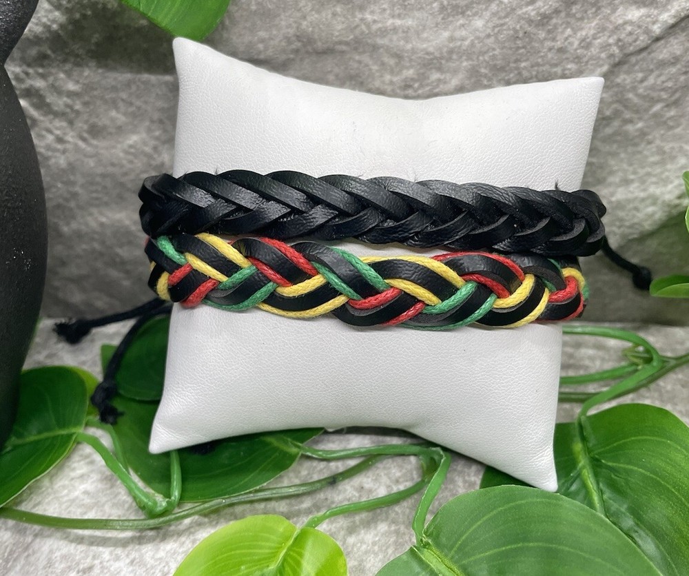 2 PC Leather Bracelet Stackable Adjustable Tie New Free Ship B2845