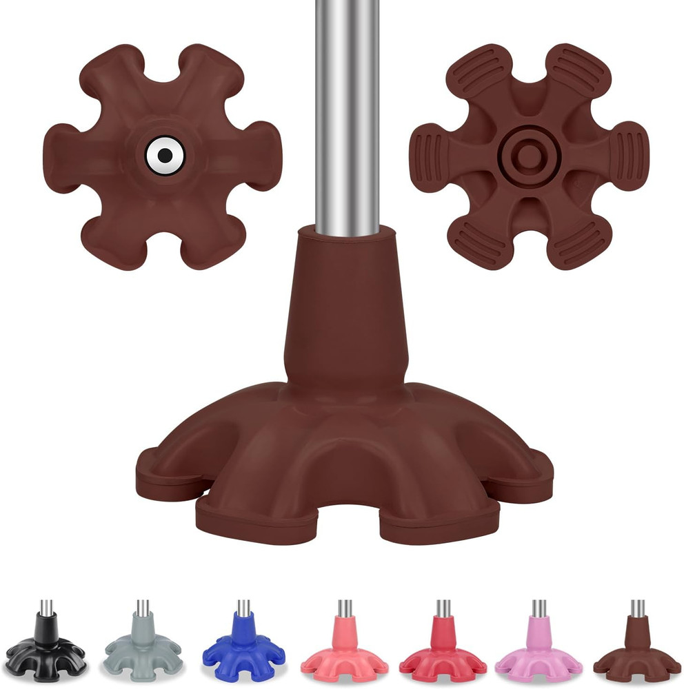 Cane Tip - Self Standing 6 Prong Support Rubber Base for Walking Stick & Cane...