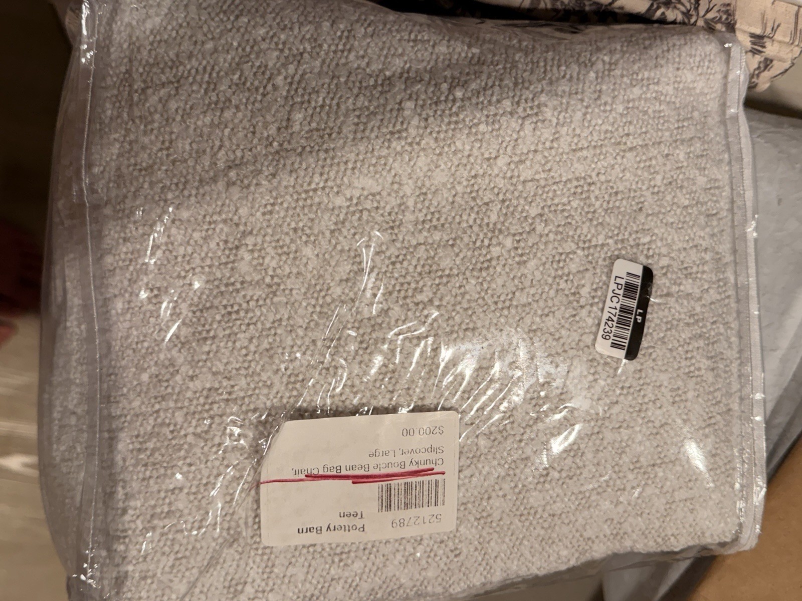 Pottery Barn Teen Chunky Boucle Ivory Bean Bag Chair Large Slipcover Cover NWOT