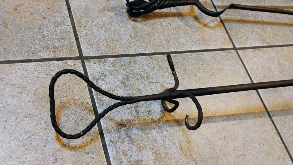 Antique Primitive Wrought Iron Fireplace Tool Set