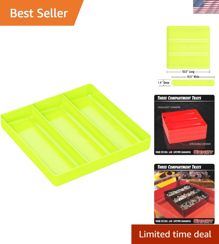 Stackable Organizer Tray with 3 Compartments - Heavy Duty Tool Storage Solution