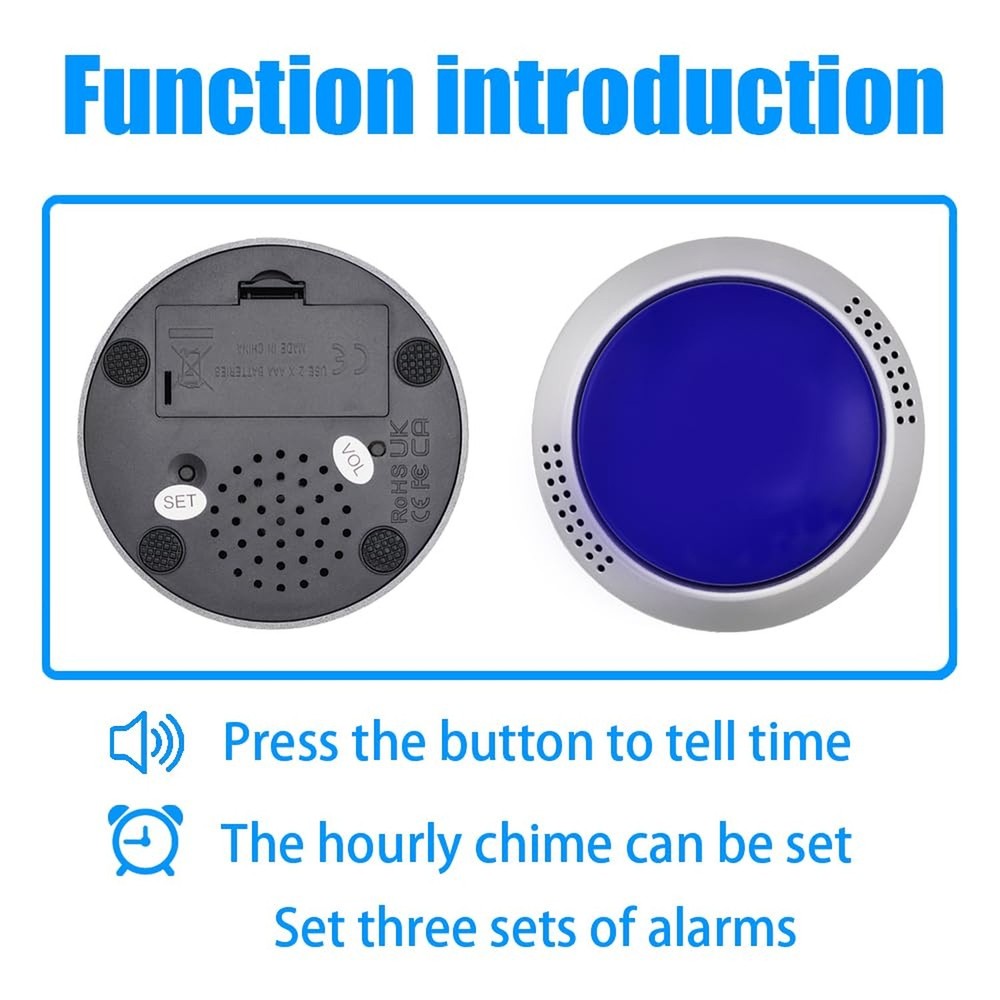 Talking Button Clock - for The Blind, Elderly or Visually impaired (Blue and ...