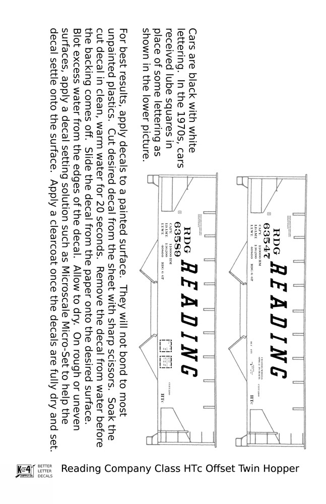 K4 O Scale Decals Reading Class HTC Offset Twin Hopper White