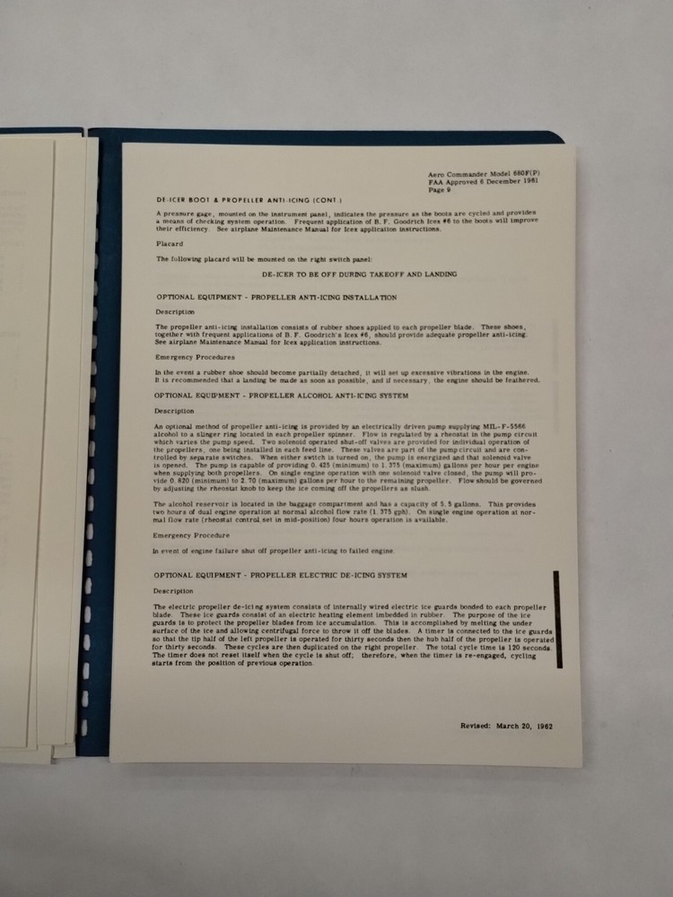 Aero Commander 1961 Model 680F Pressurized Flight Manual-Original