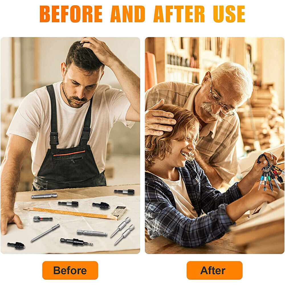 12PCS 1/4" Hex Shank Quick Release Keychain Screwdriver Drill Bit Holder Bit Set