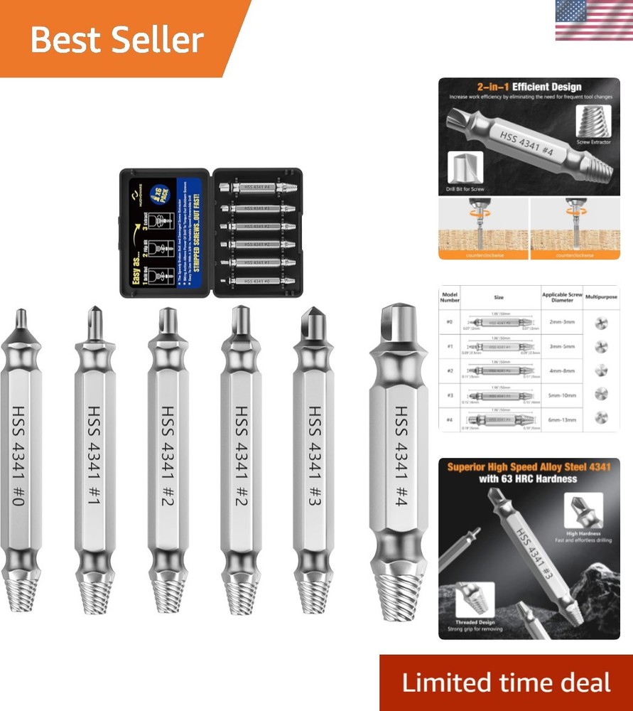6 PCS Drill Bit & Extractor Tool Set - HSS Screw Removal Made Easy