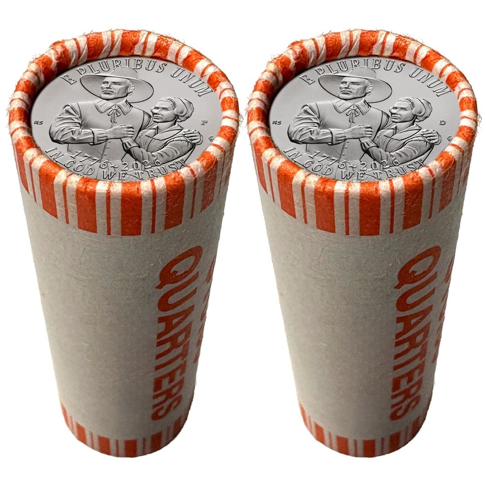 2 Rolls - 2026 Mayflower Compact Quarters - Both P & D Mints - America's 250th