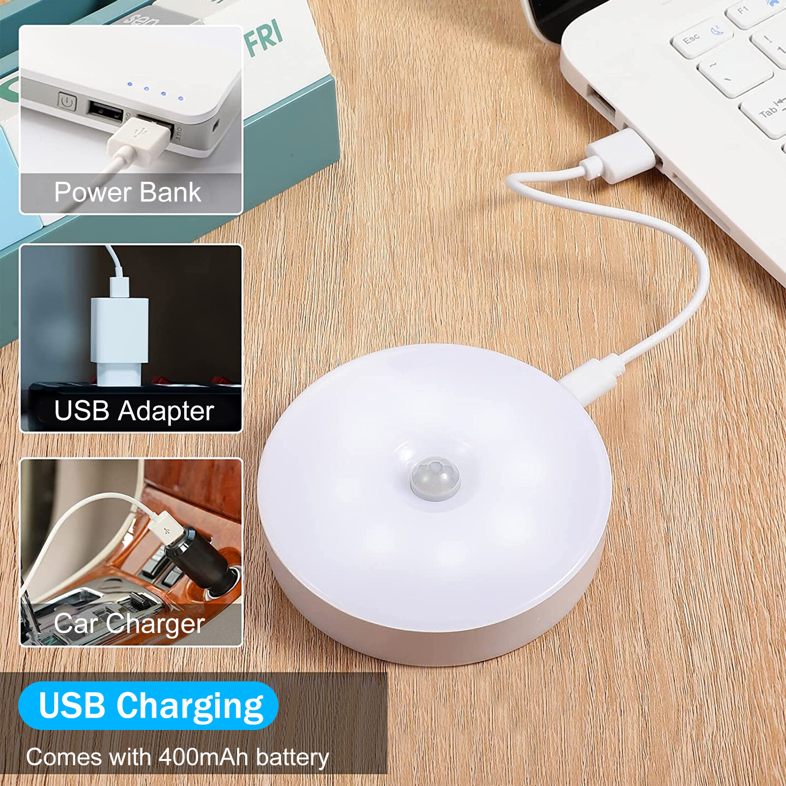 LED Motion Sensor Under Cabinet Closet Light USB Rechargeable Kitchen Lamp