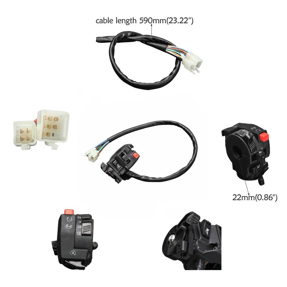 Motorcycle 7/8" Handlebar Switch Horn Turn Signal Headlight Start Control Button