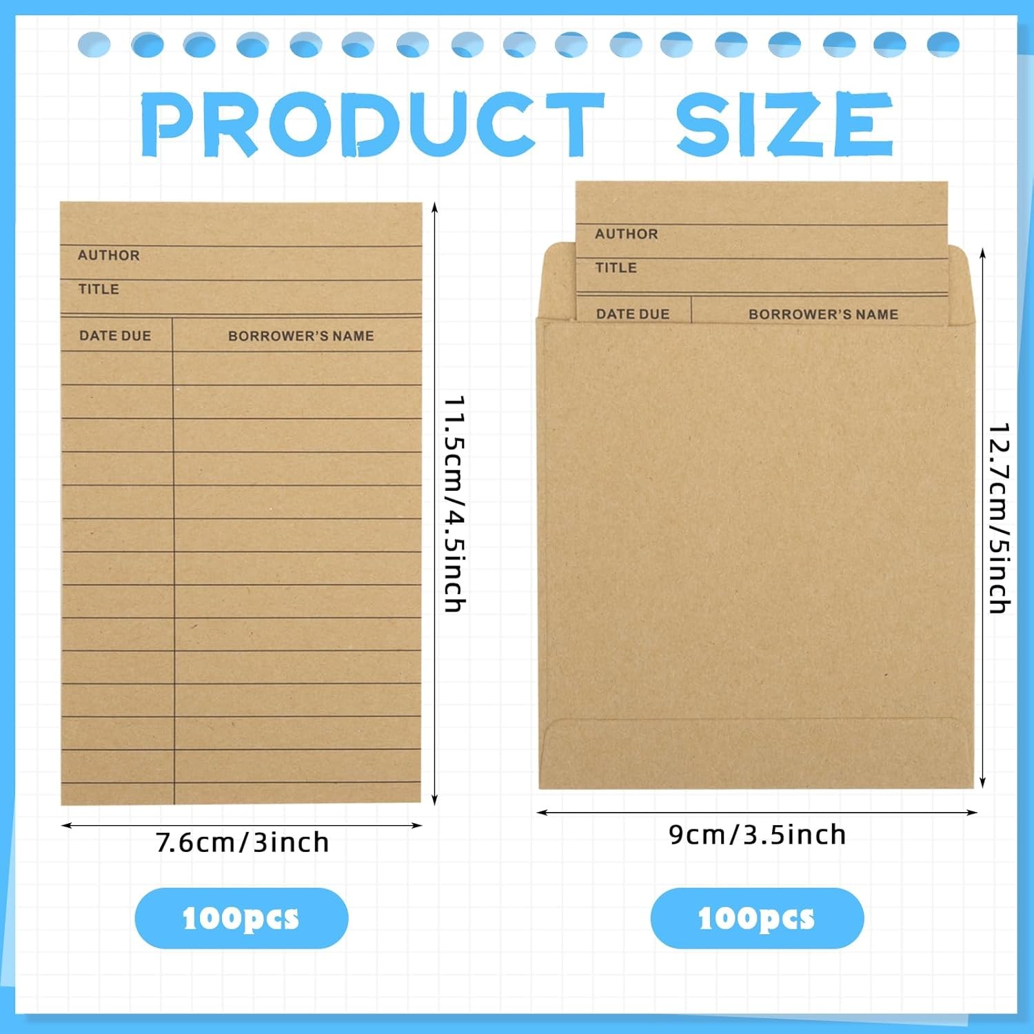 200Pcs Vintage Library Pockets and Cards, Brown Library Check out Cards Library