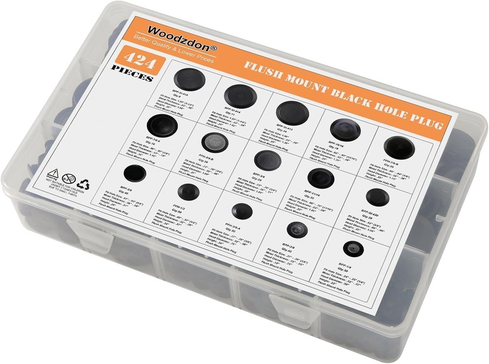 Automotive Black Plastic Plug Set - 424pcs, Assorted Sizes