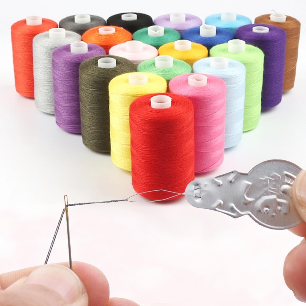 20 Color Sewing Thread Kits, 1000 Yards Polyester Thread Spools with Needle, ...