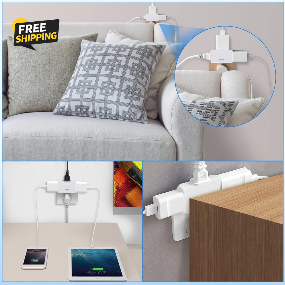 3 Pack AC Flat Wall Outlet Extender Flat Plug Adapter Outlet, Fold-Able