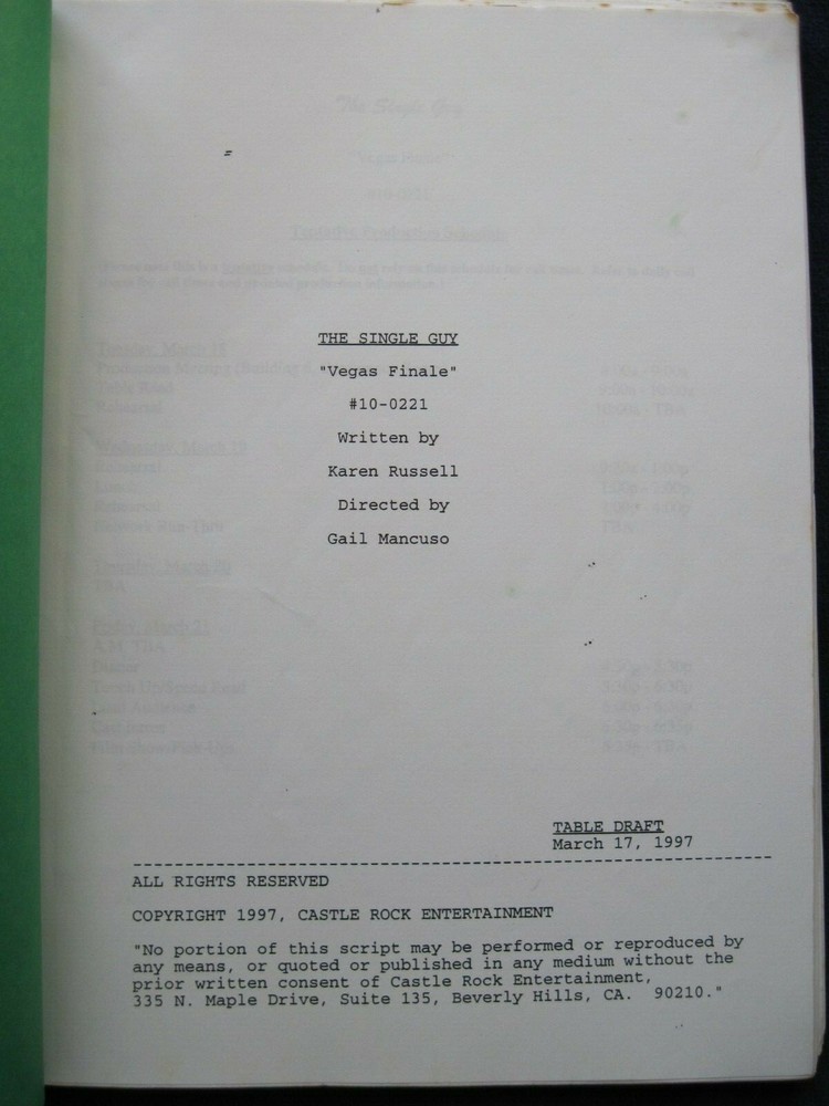 ORIGINAL SCRIPT for TVs THE SINGLE GUY - VEGAS FINALE, JONATHAN SILVERMAN's COPY