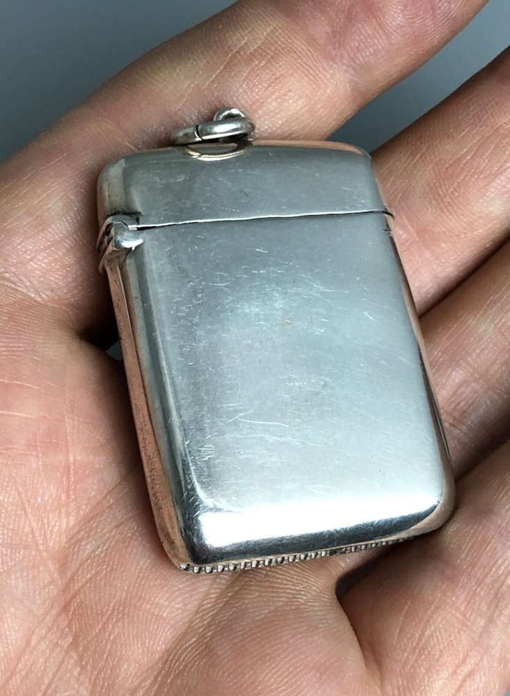 Antique Scottish Solid Silver & Agate Vesta Case Birmingham 1918 HFZX