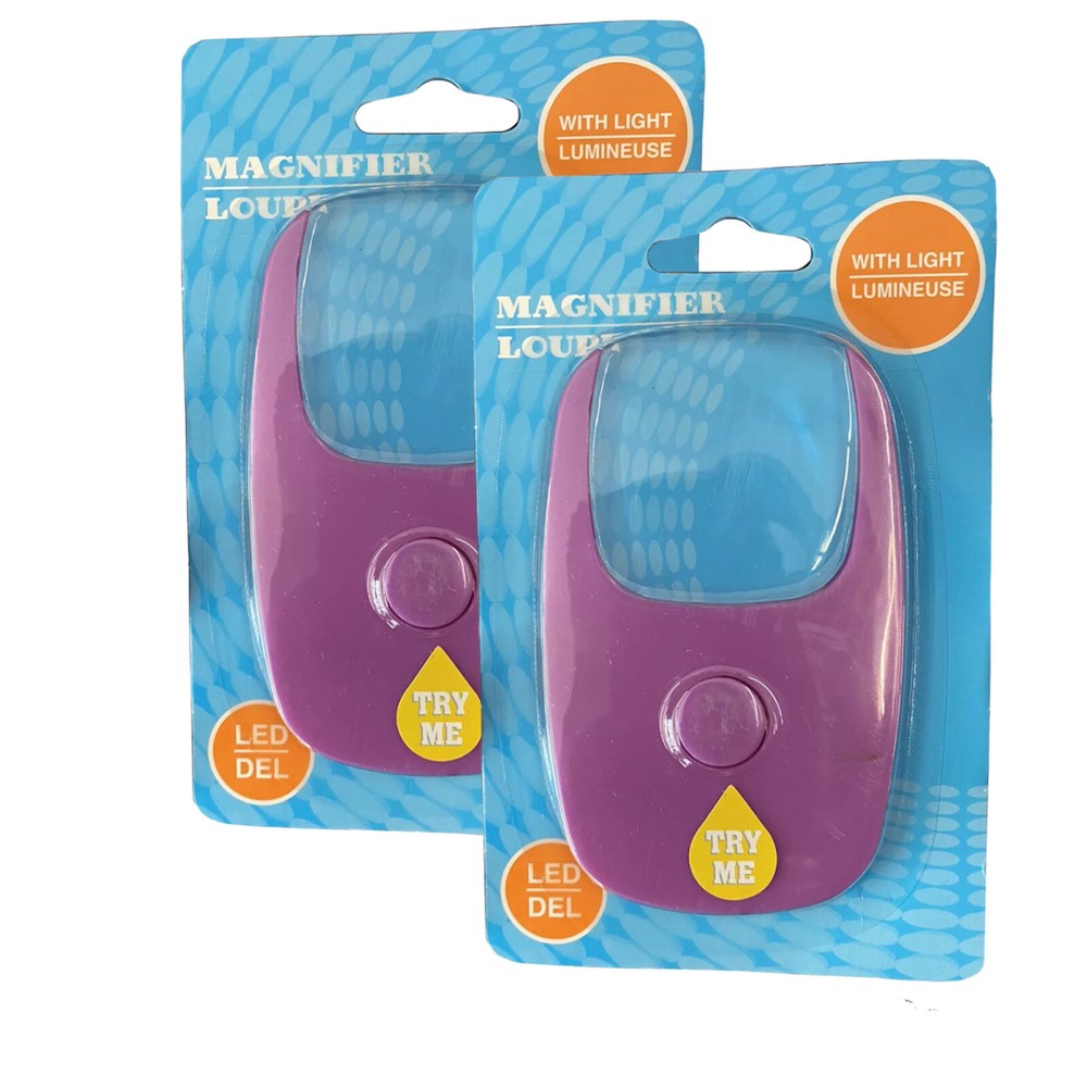 Small Purple Hand-held Magnifier Loupe Reader with LED Light Batteries Included