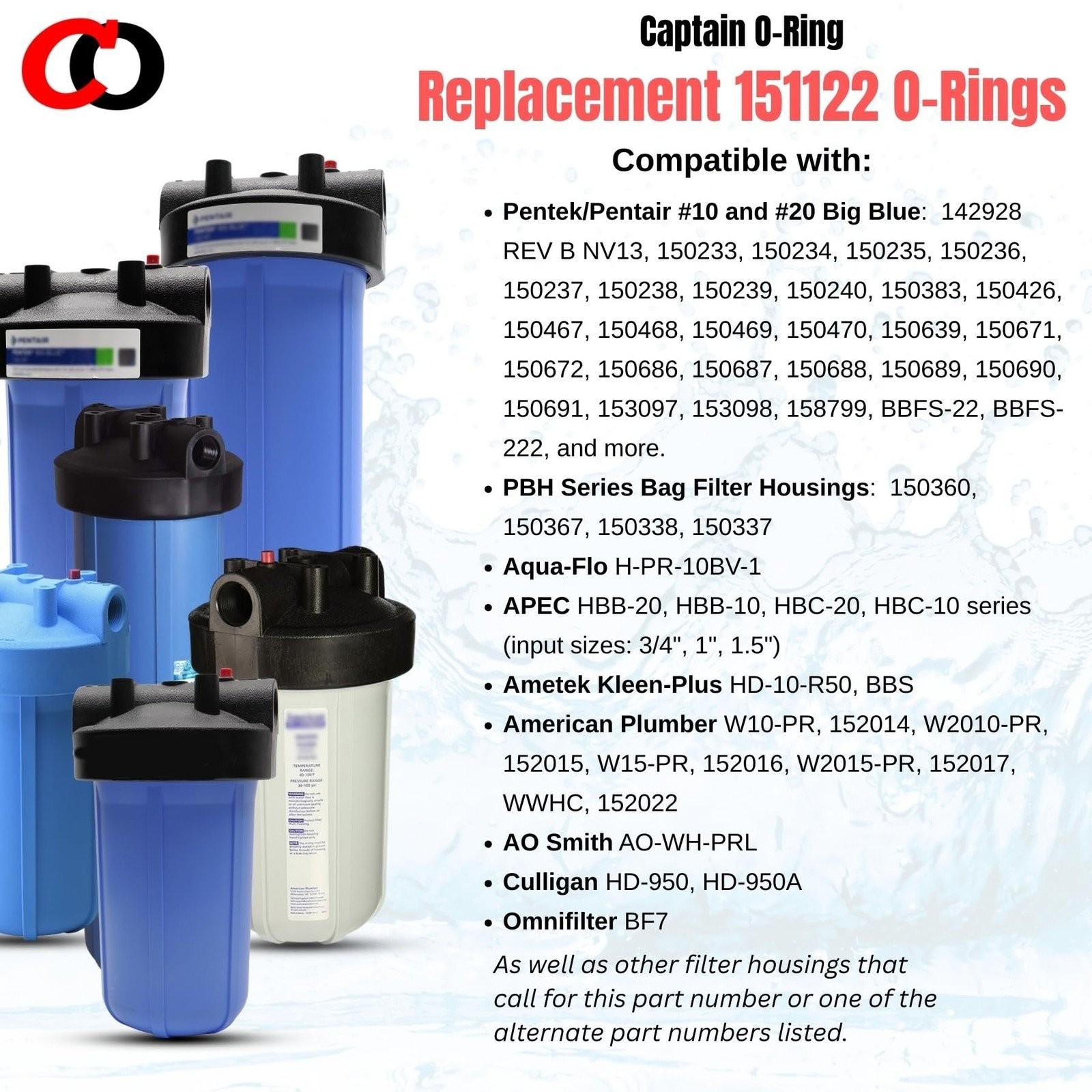 151122 O-Rings for Pentair Pentek Big Blue Water Filters Buna-N (3 Pack)